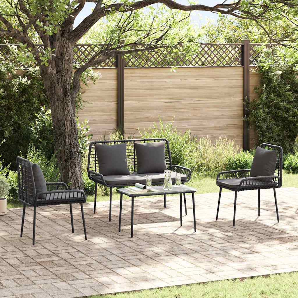 Garten Essgruppe 3 Stk. Schwarz und Anthrazit Poly-Rattan