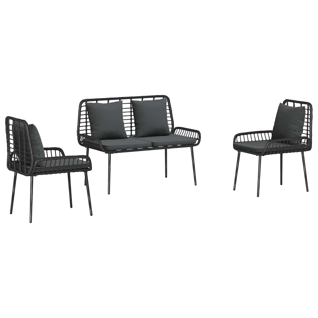 Garten Essgruppe 3 Stk. Schwarz und Anthrazit Poly-Rattan