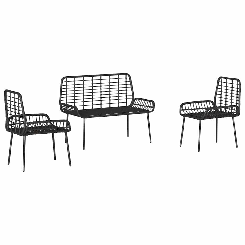 Garten Essgruppe 3 Stk. Schwarz und Anthrazit Poly-Rattan