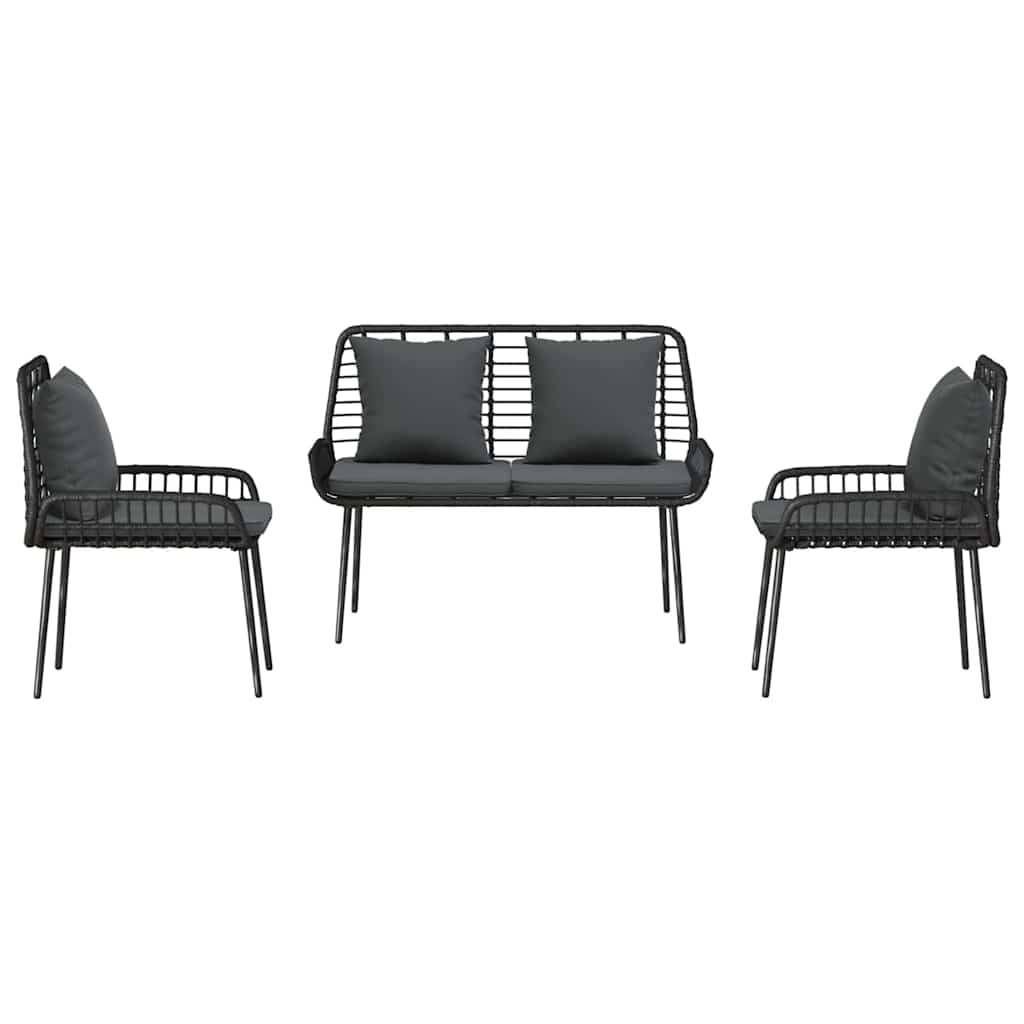 Garten Essgruppe 3 Stk. Schwarz und Anthrazit Poly-Rattan