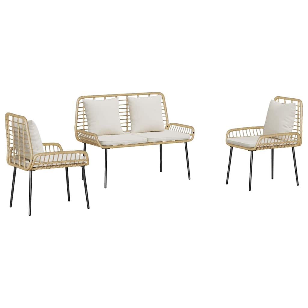 Garten Essgruppe 3 Stk. Braun und Creme Poly-Rattan