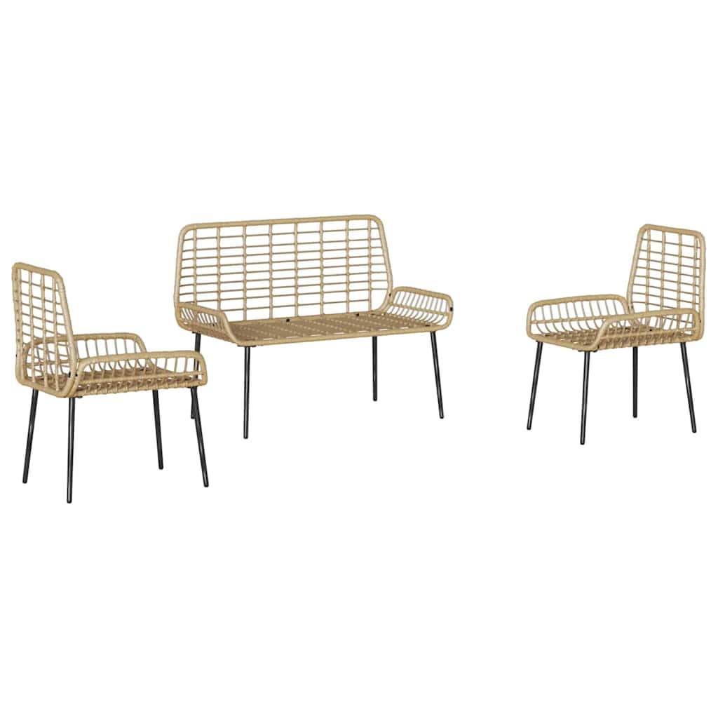 Garten Essgruppe 3 Stk. Braun und Creme Poly-Rattan