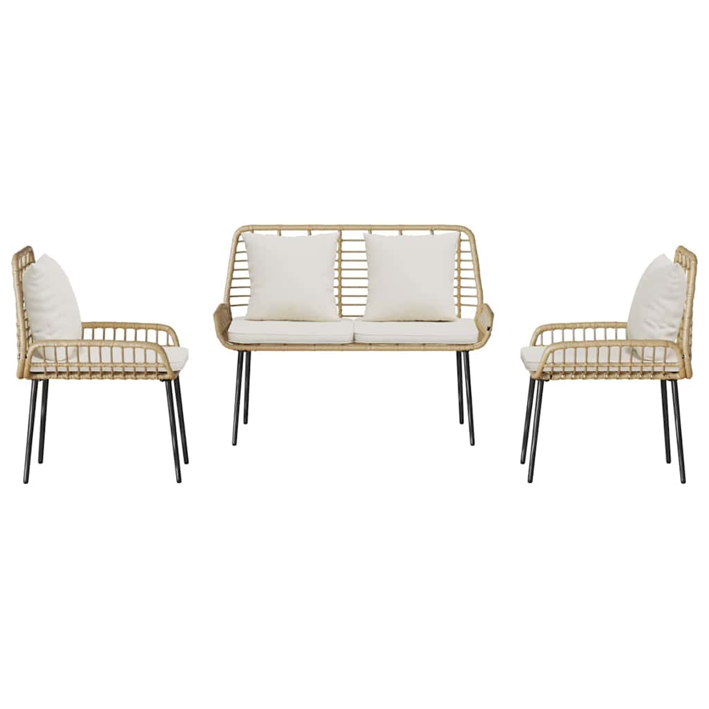 Garten Essgruppe 3 Stk. Braun und Creme Poly-Rattan
