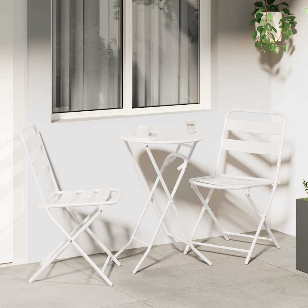 Garten Bistro Set 3 Stk. Weiß Stahl
