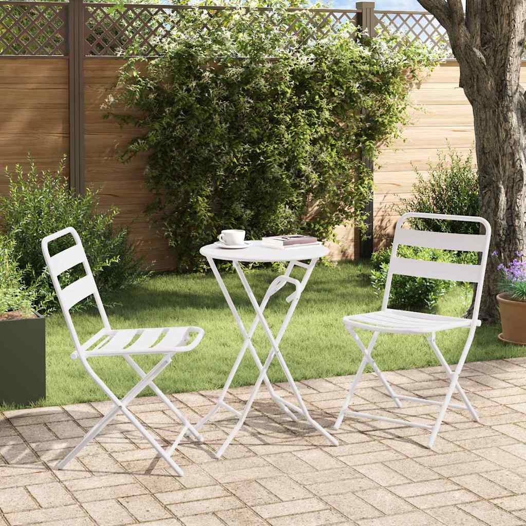 Garten Bistro Set 3 Stk. Weiß Stahl