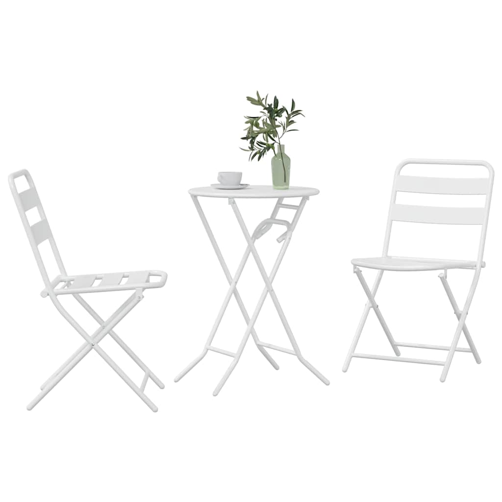 Garten Bistro Set 3 Stk. Weiß Stahl