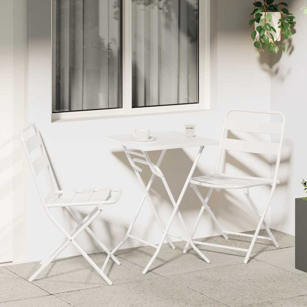 Garten Bistro Set 3 Stk. Weiß Stahl