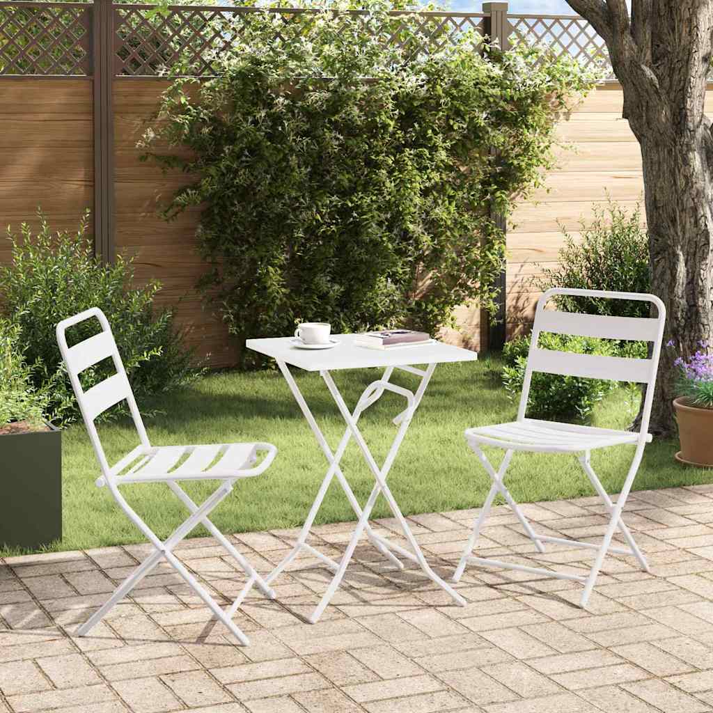 Garten Bistro Set 3 Stk. Weiß Stahl