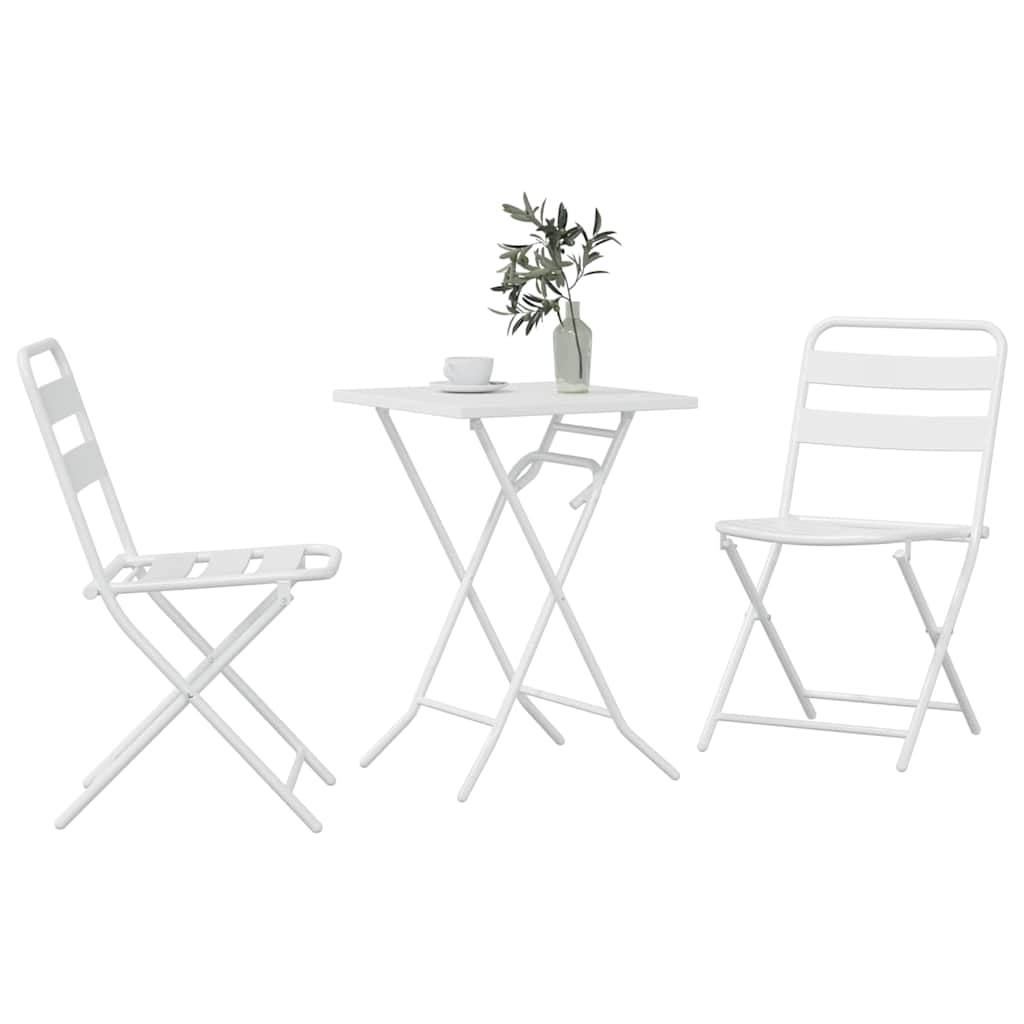 Garten Bistro Set 3 Stk. Weiß Stahl