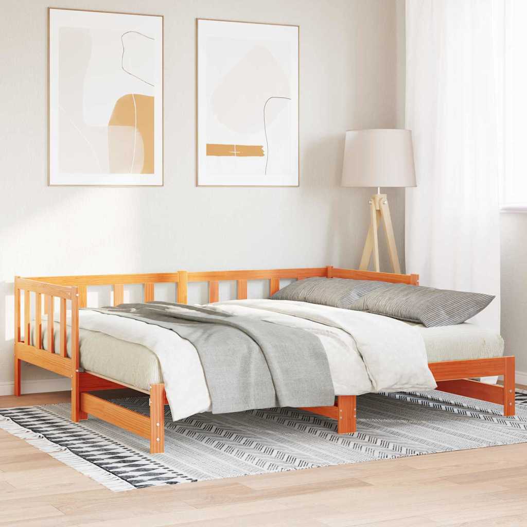 Tagesbett mit Ausziehbett Wachsbraun 203,5 x 184 x 66 cm