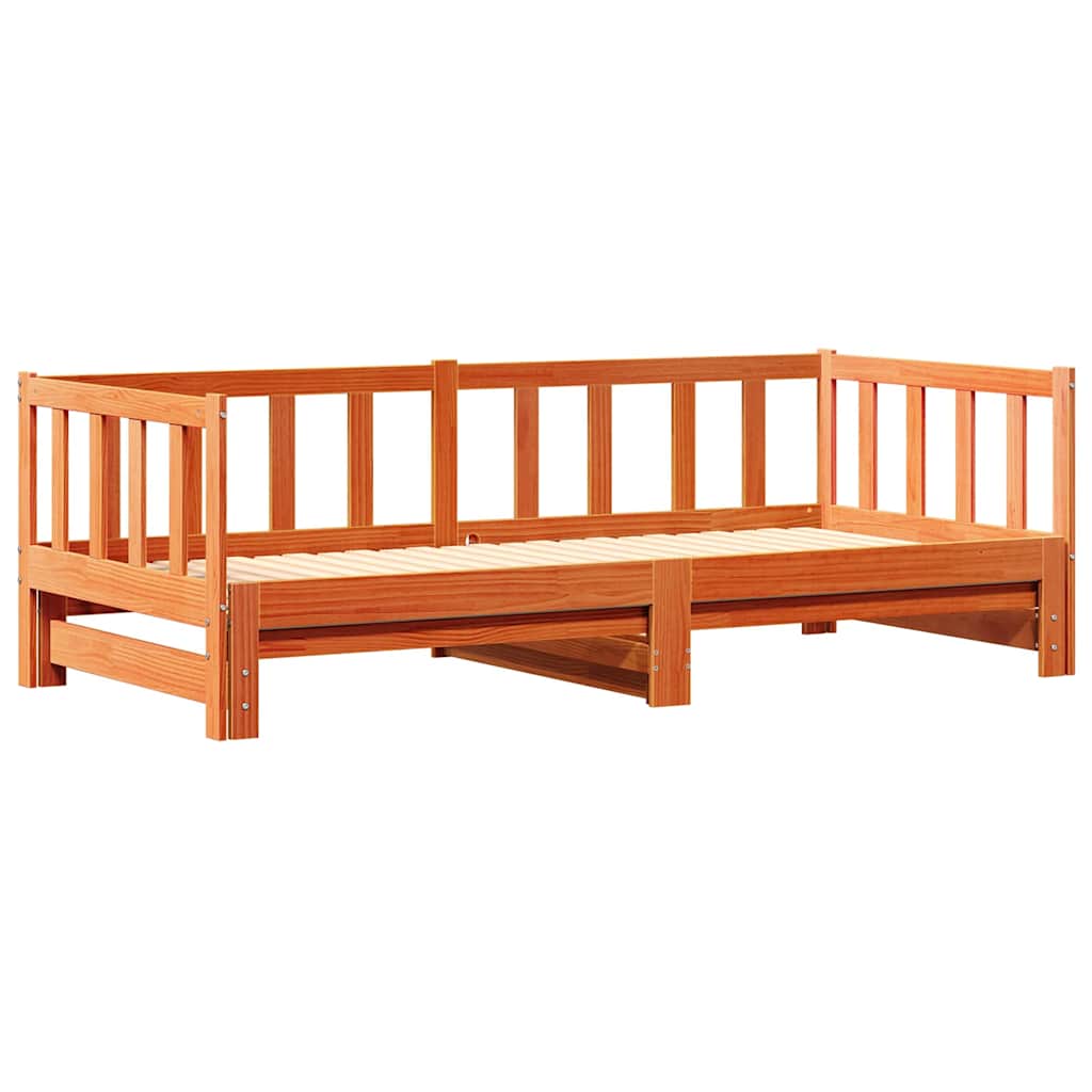Tagesbett mit Ausziehbett Wachsbraun 203,5 x 184 x 66 cm
