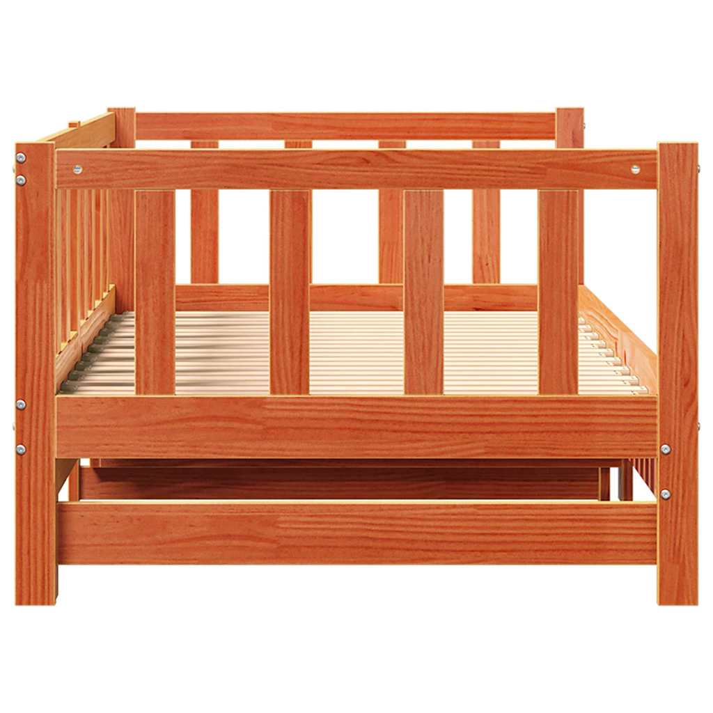 Tagesbett mit Ausziehbett Wachsbraun 203,5 x 184 x 66 cm
