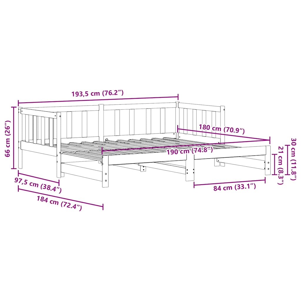 Ausziehbares Tagesbett Wachsbraun 193,5 x 184 x 66 cm