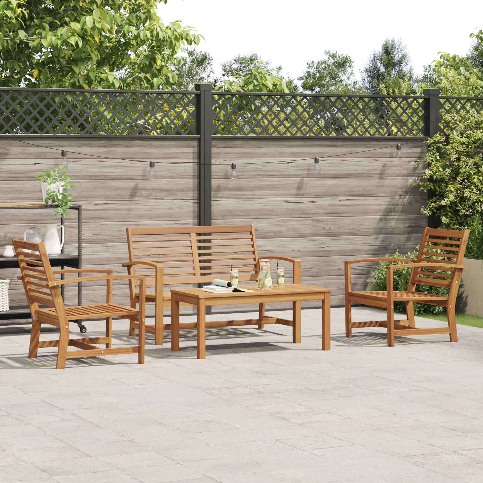 Gartensofa-set 4 Stk. Natur Massives Teakholz