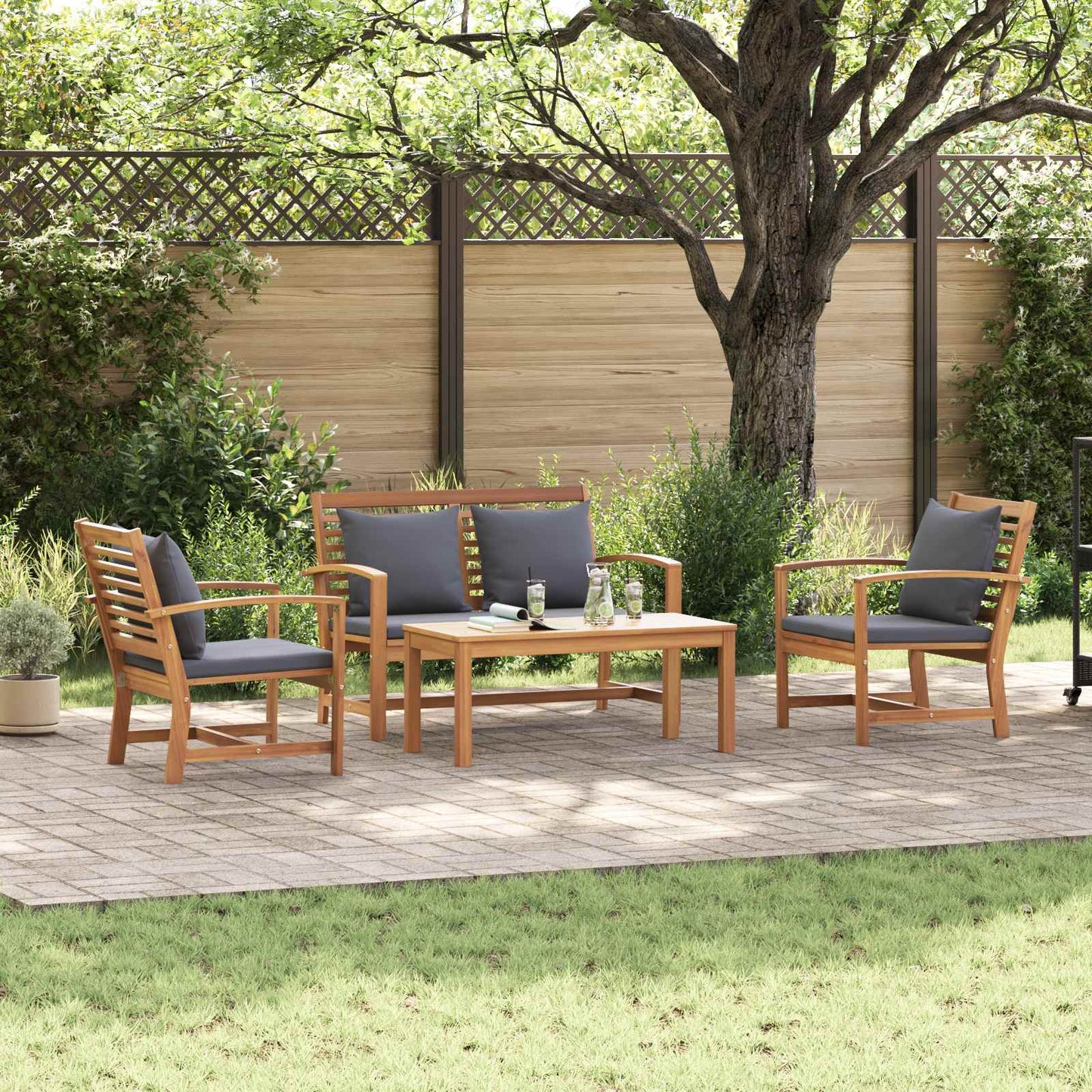 Gartensofa-set 4 Stk. Natur Massives Teakholz