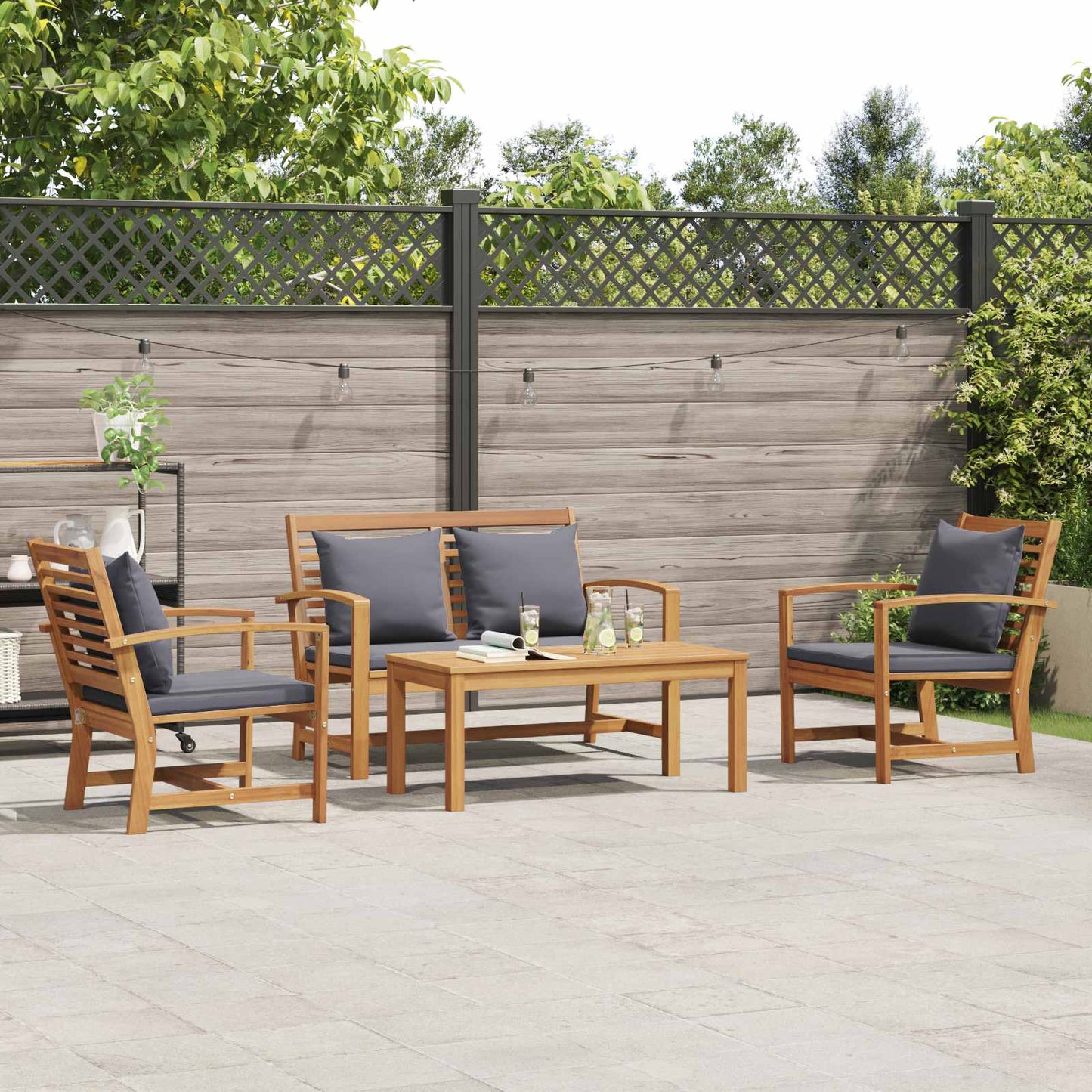 Gartensofa-set 4 pcs Natur Massivholz Teak