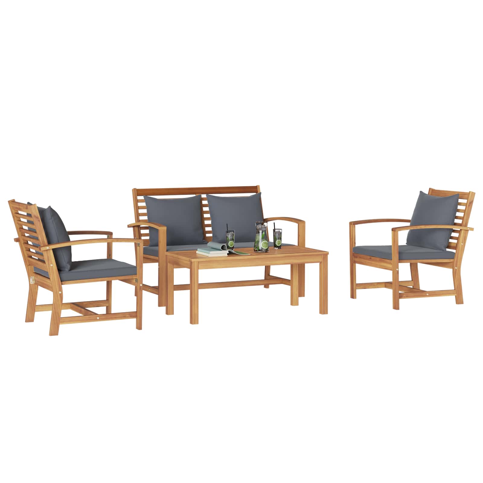 Gartensofa-set 4 Stk. Natur Massives Teakholz