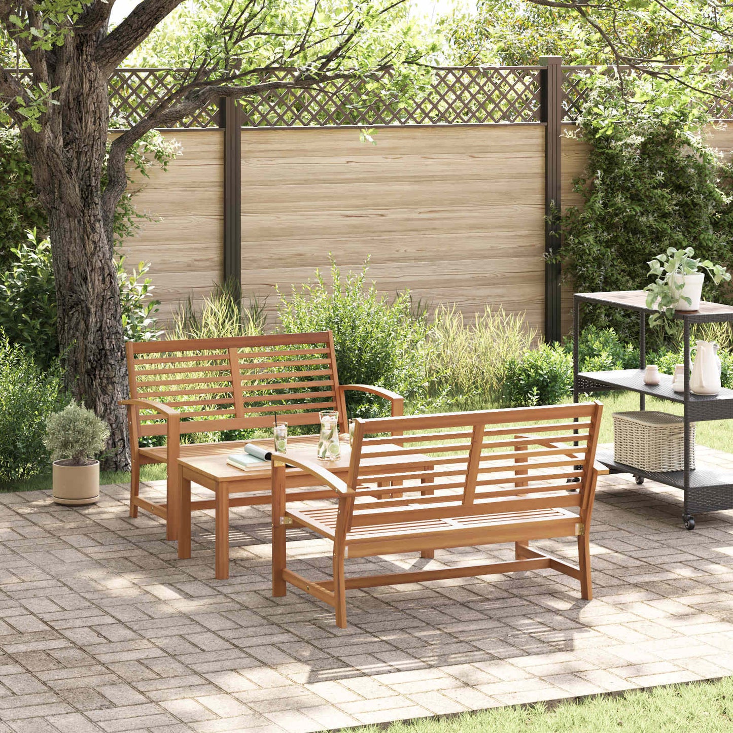 Gartensofa-set 3 stk. Natur Massives Teakholz