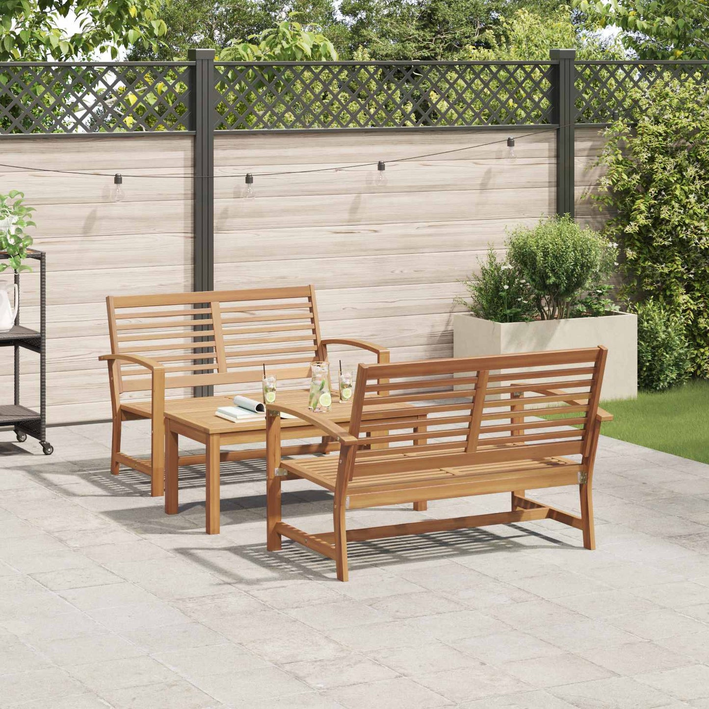 Gartensofa-set 3 stk. Natur Massives Teakholz