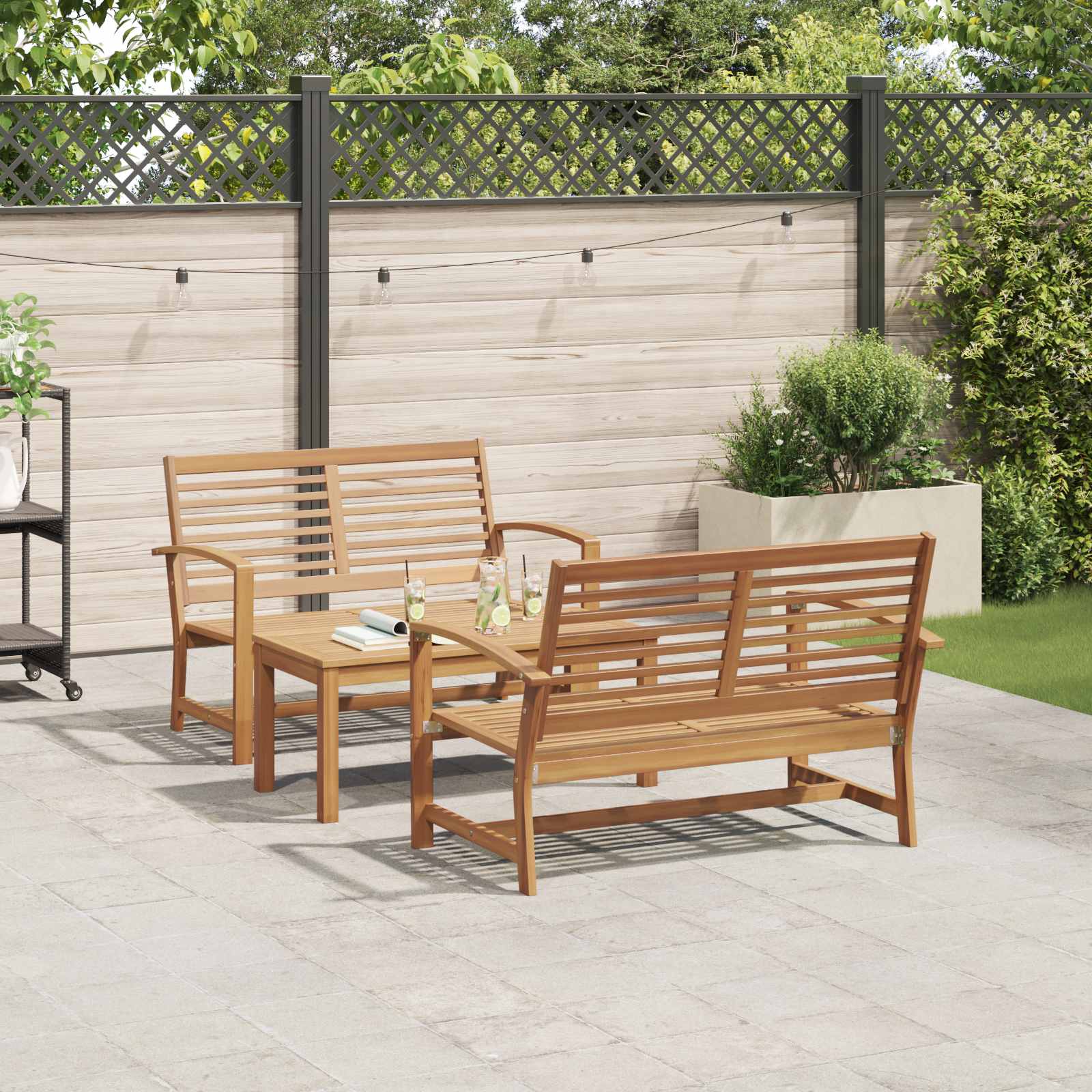 Gartensofa-set 3 stk. Natur Massives Teakholz