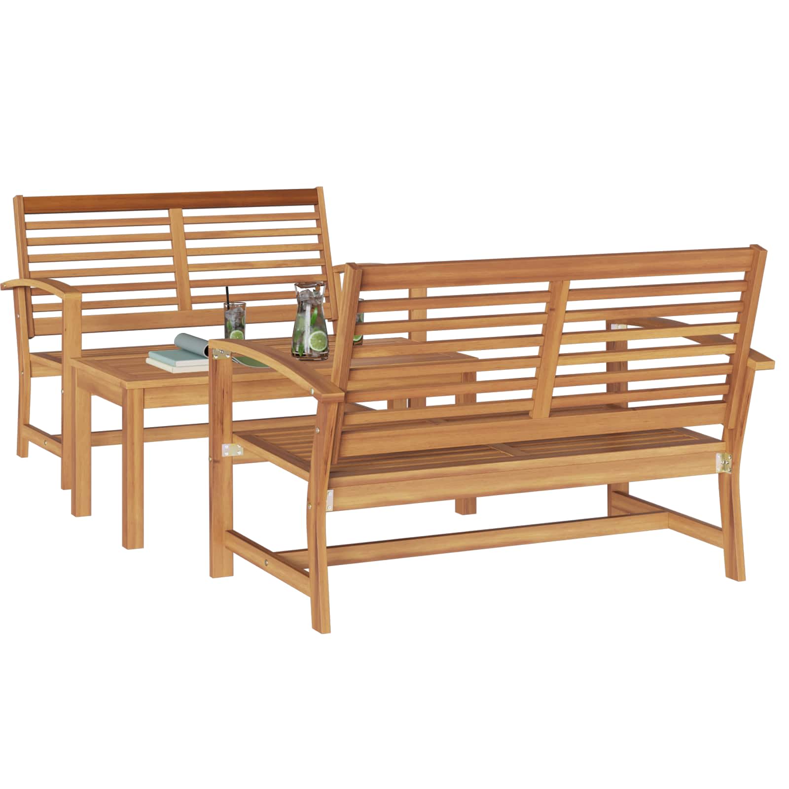 Gartensofa-set 3 stk. Natur Massives Teakholz