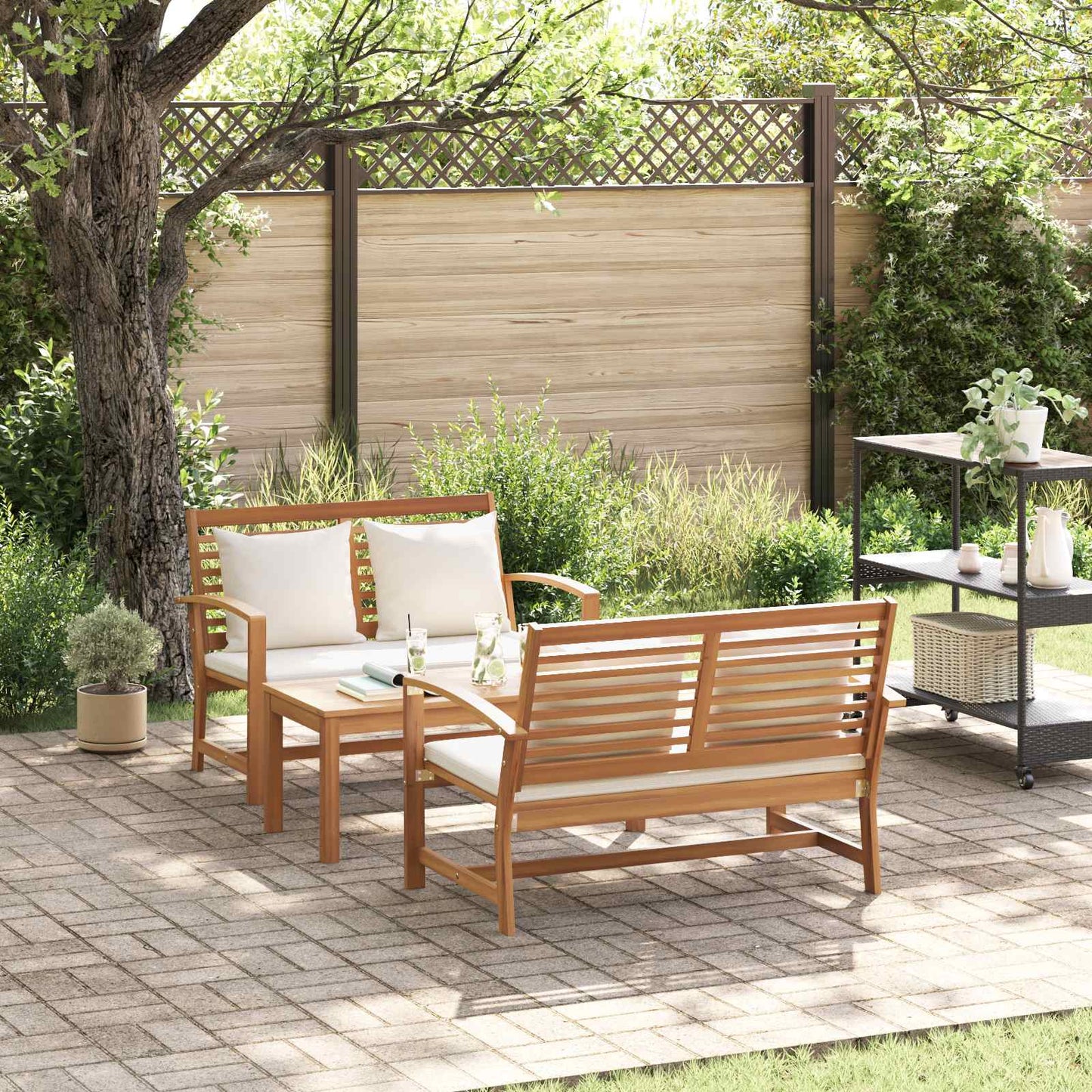 Gartensofa-set 3 pcs Natur Massivholz Teak
