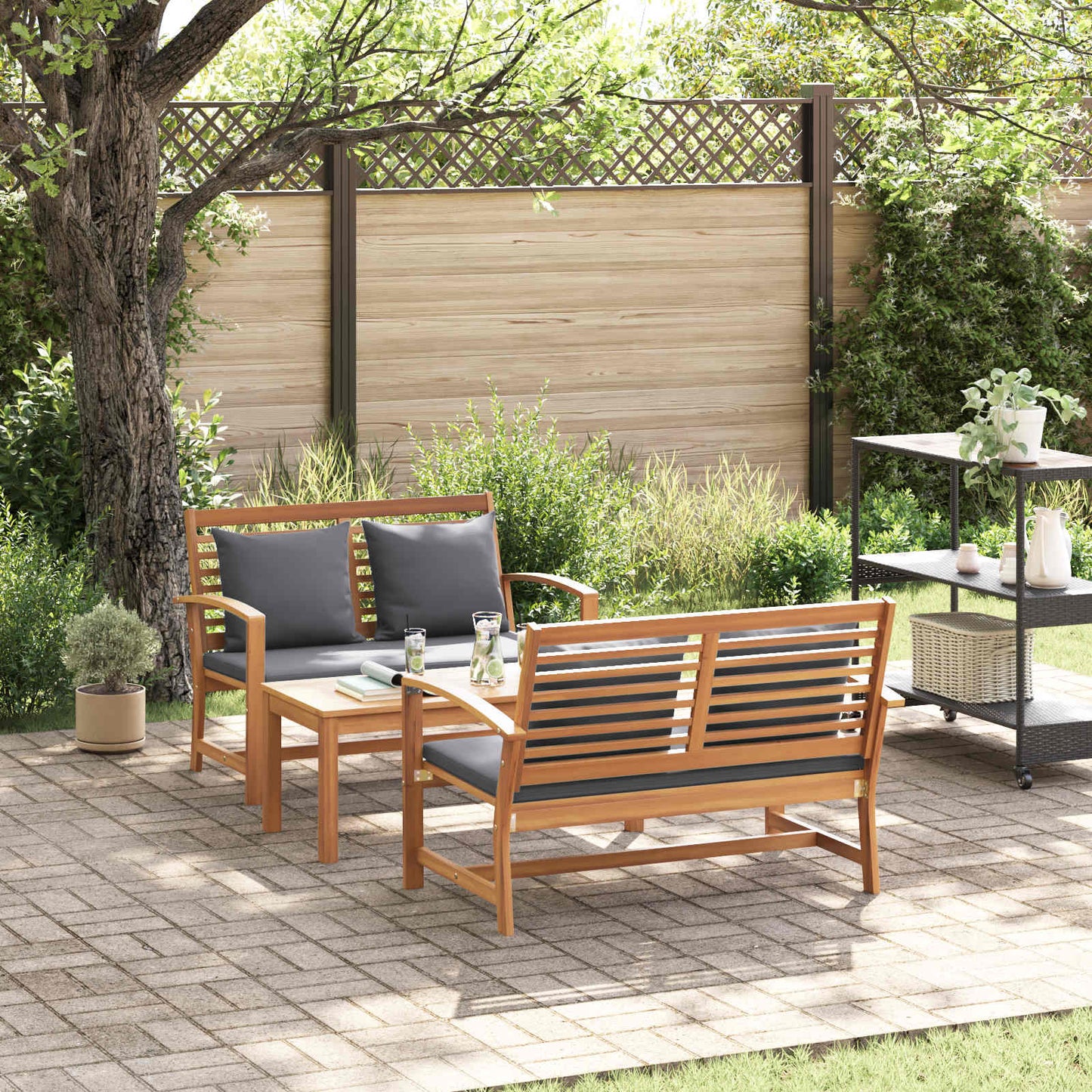 Gartensofa-set 3 stk. Natur Massives Teakholz
