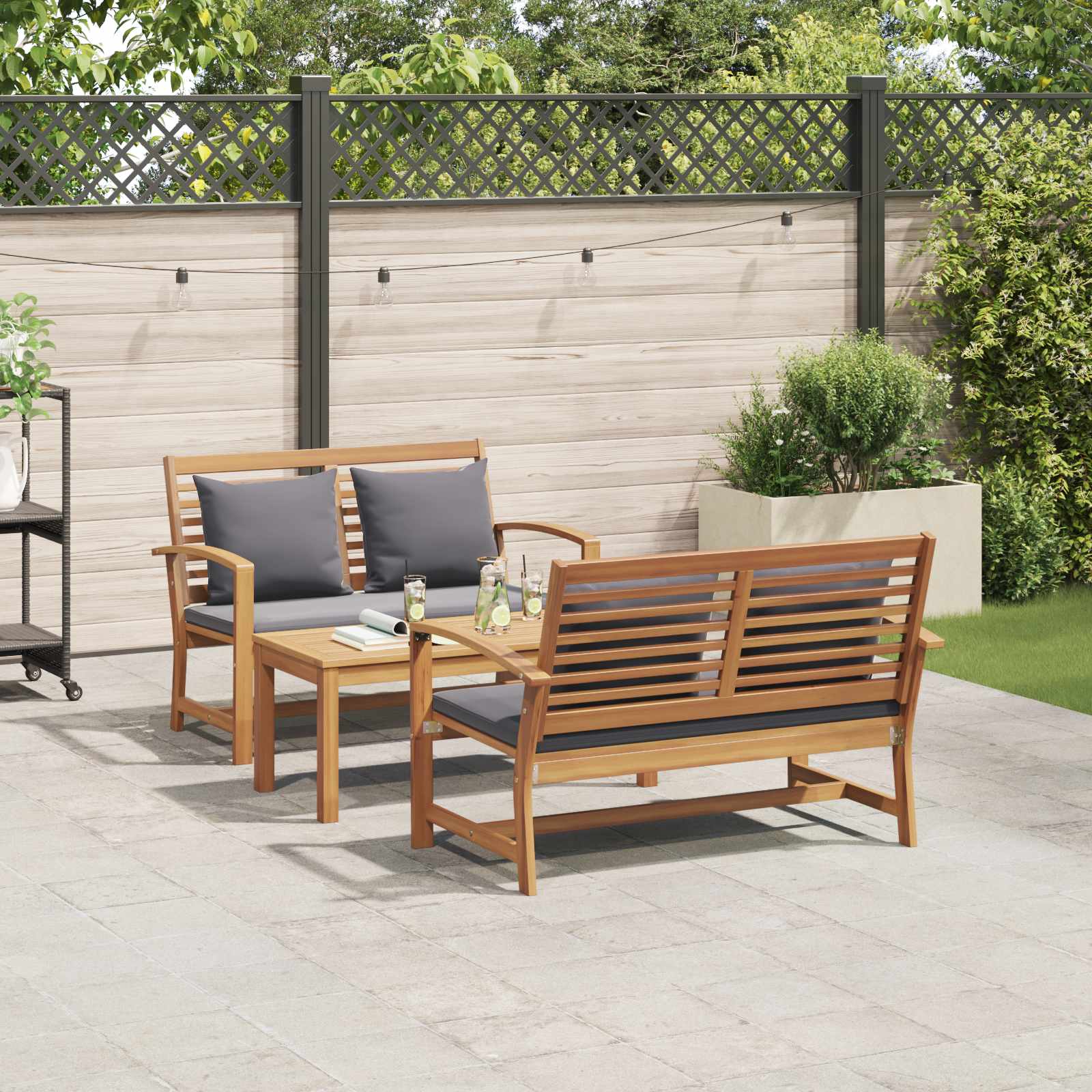 Gartensofa-set 3 stk. Natur Massives Teakholz