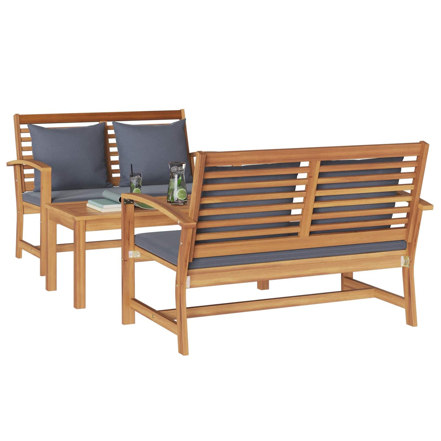 Gartensofa-set 3 stk. Natur Massives Teakholz
