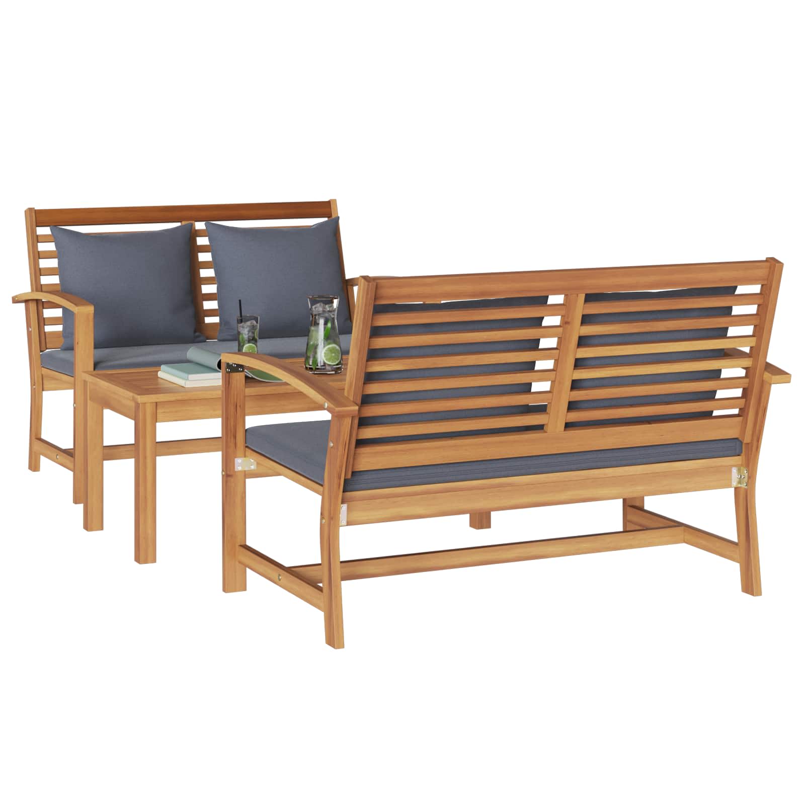 Gartensofa-set 3 stk. Natur Massives Teakholz