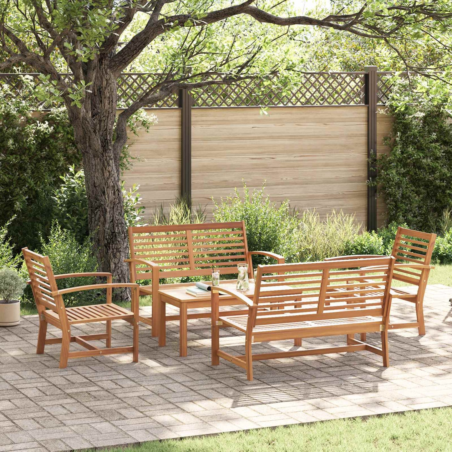 Gartensofa-set 5 pcs Natur Massivholz Teak