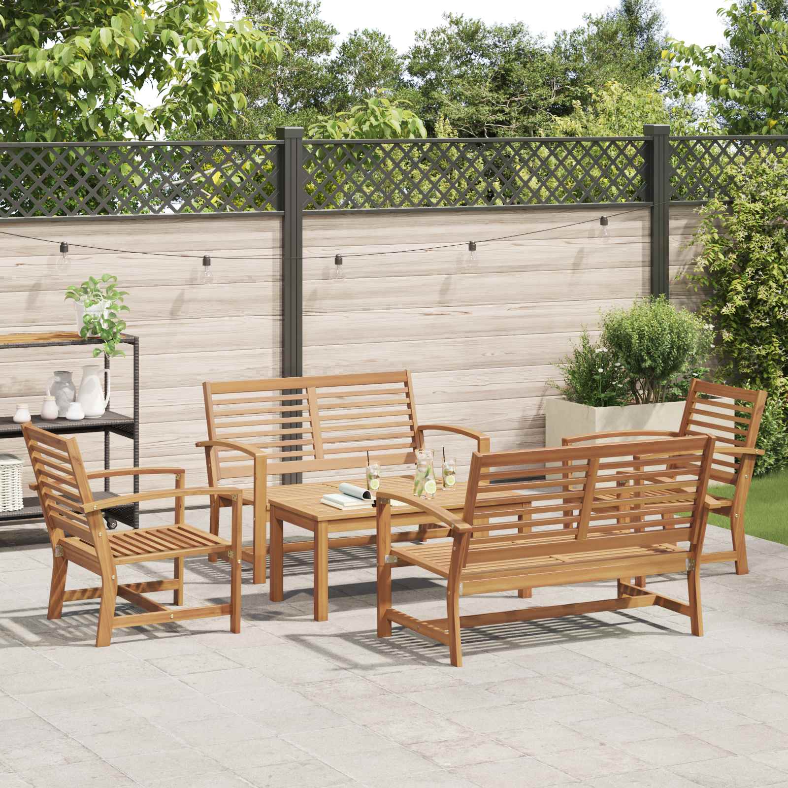 Gartensofa-set 5 pcs Natur Massivholz Teak