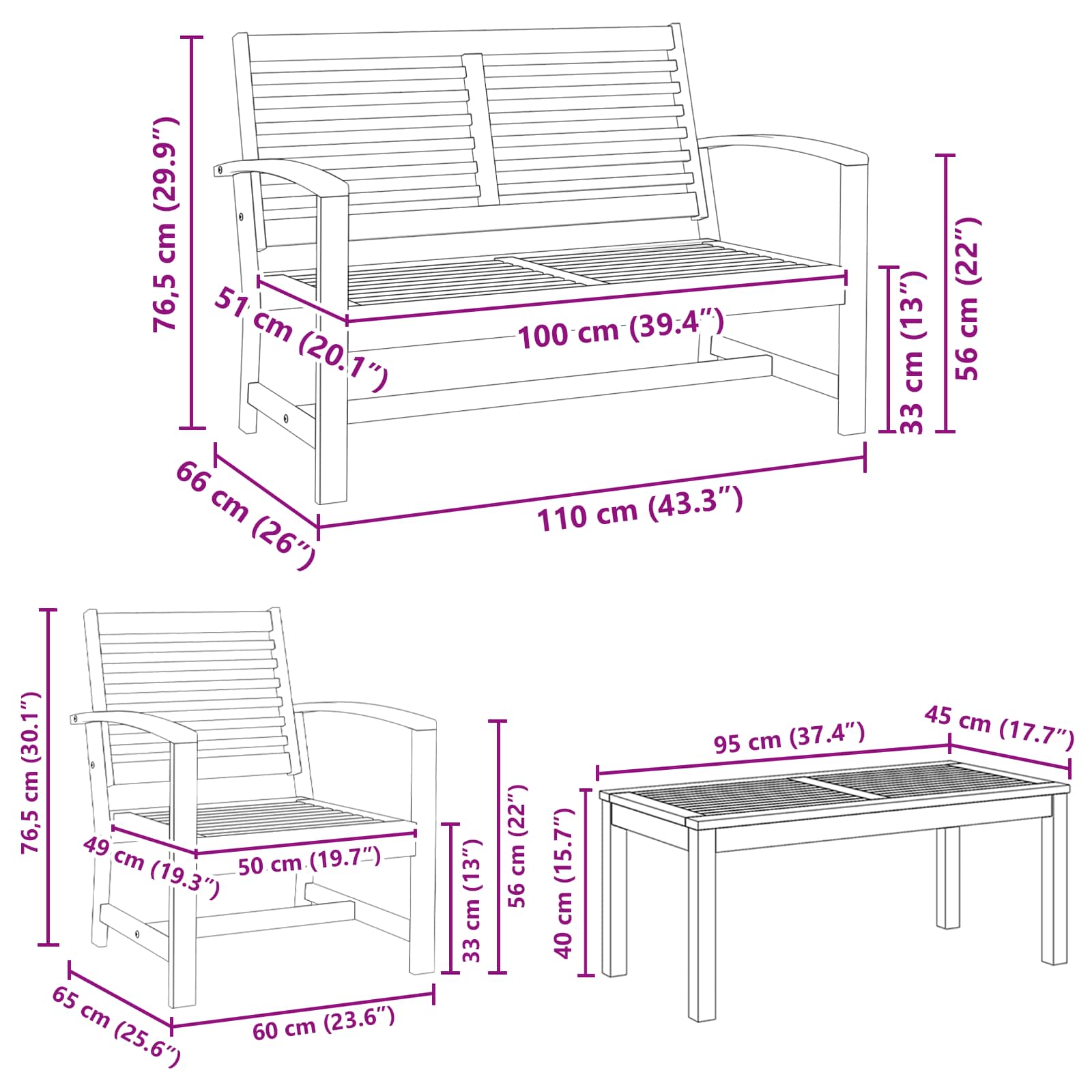 Gartensofa-set 5 pcs Natur Massivholz Teak