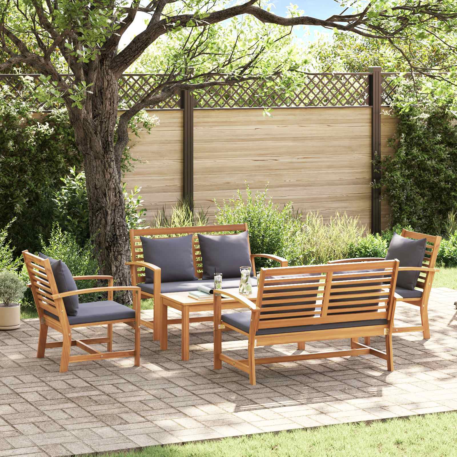 Gartensofa-set 5 stk. Natur Massives Teakholz