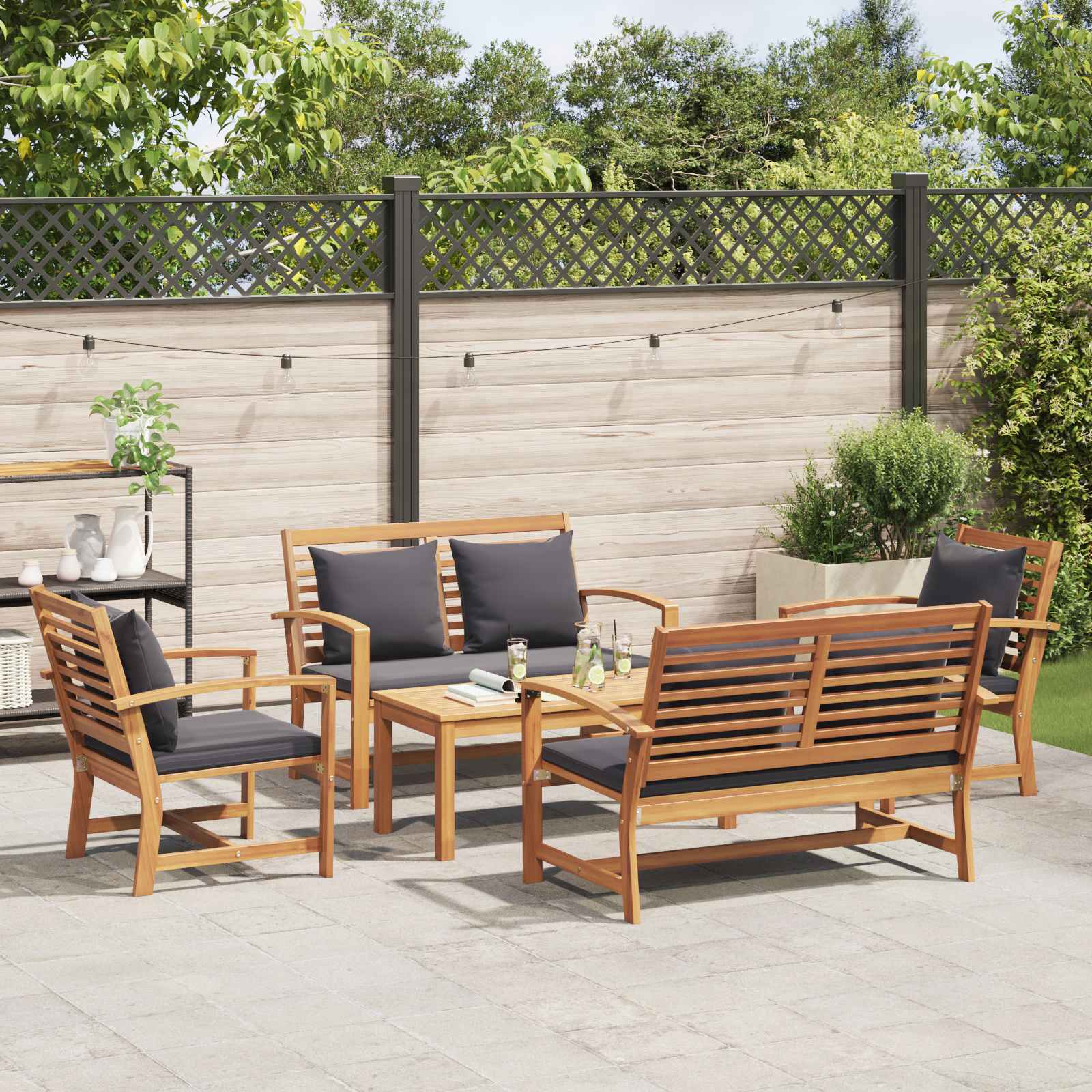 Gartensofa-set 5 stk. Natur Massives Teakholz