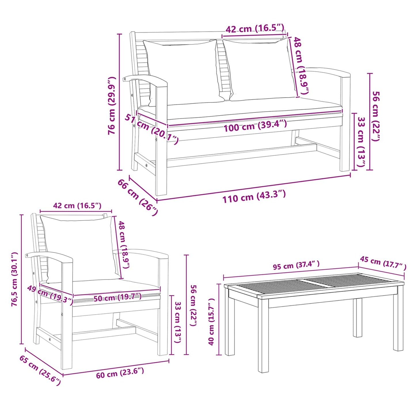 Gartensofa-set 5 stk. Natur Massives Teakholz