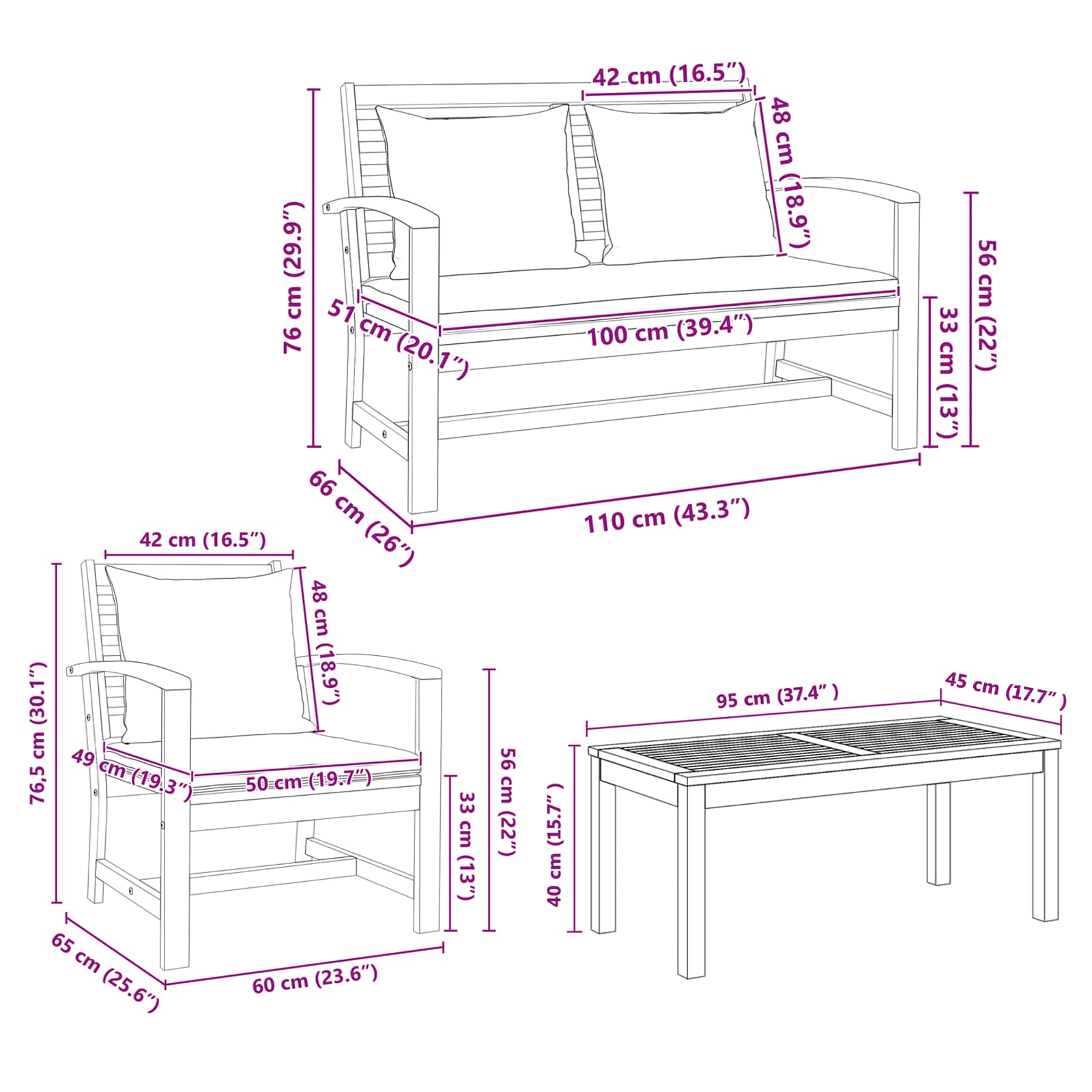 Gartensofa-set 5 stk. Natur Massives Teakholz
