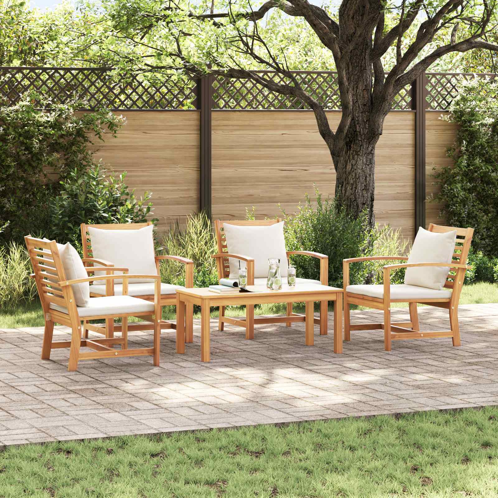 Gartensofa-set 5 Stk. Natur Massives Teakholz