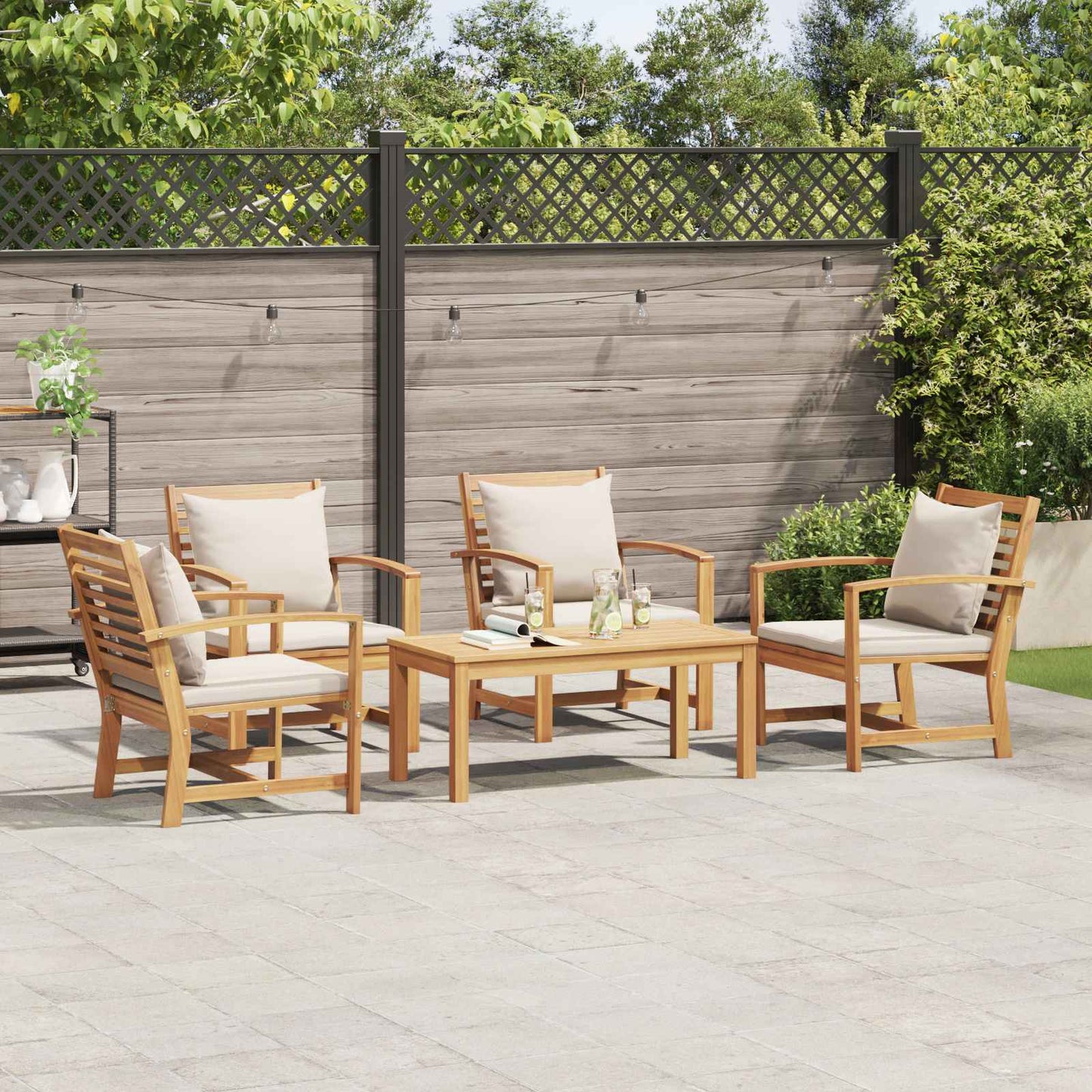 Gartensofa-set 5 Stk. Natur Massives Teakholz