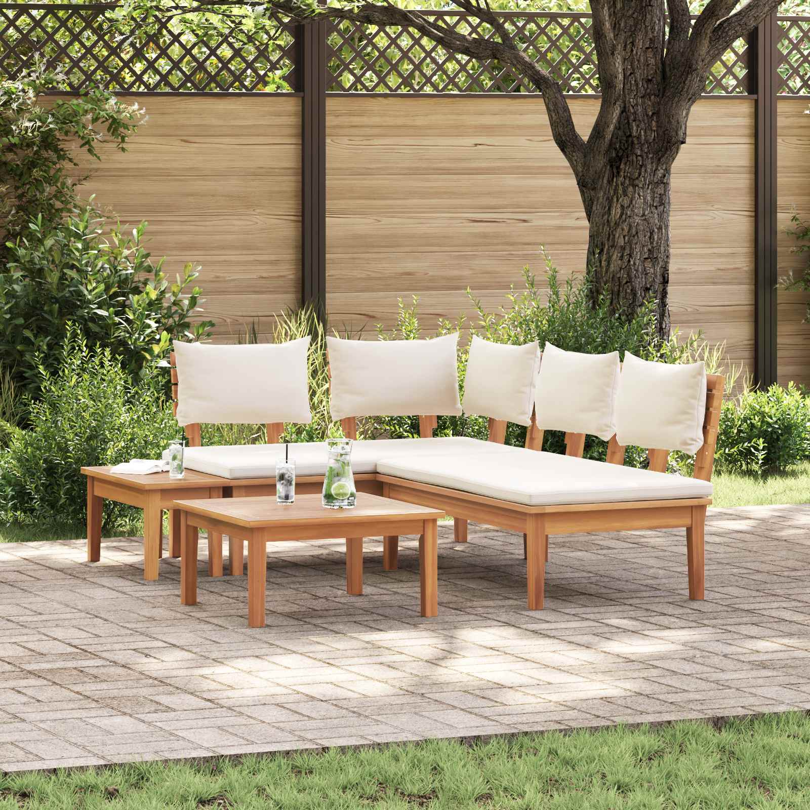 Gartensofa-set 4 stk. Braun und Creme