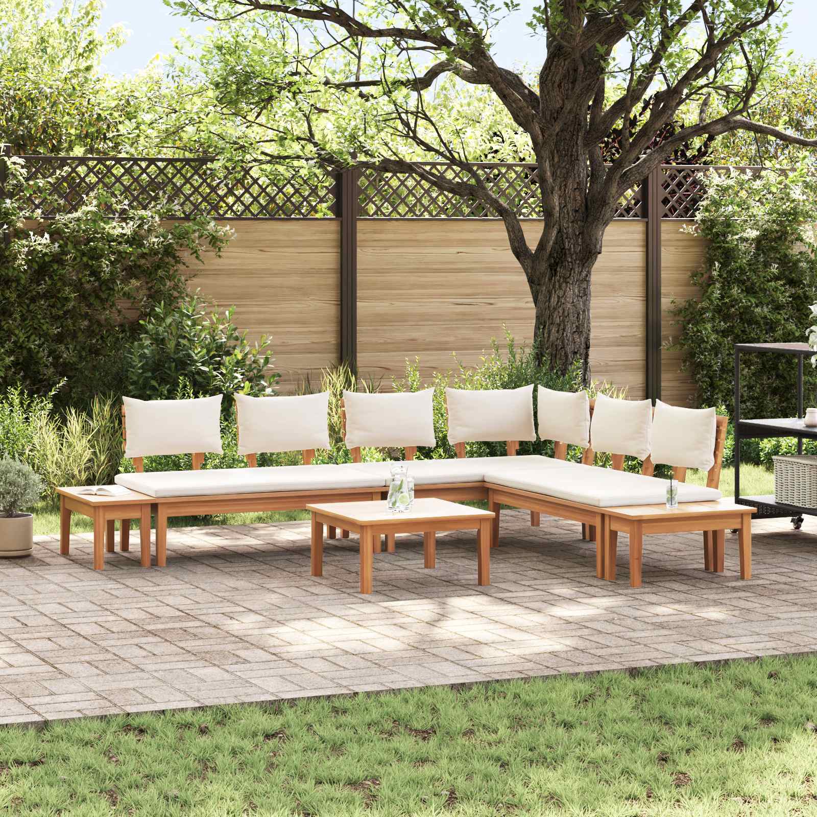 Gartensofa-set 4 stk. Braun und Creme