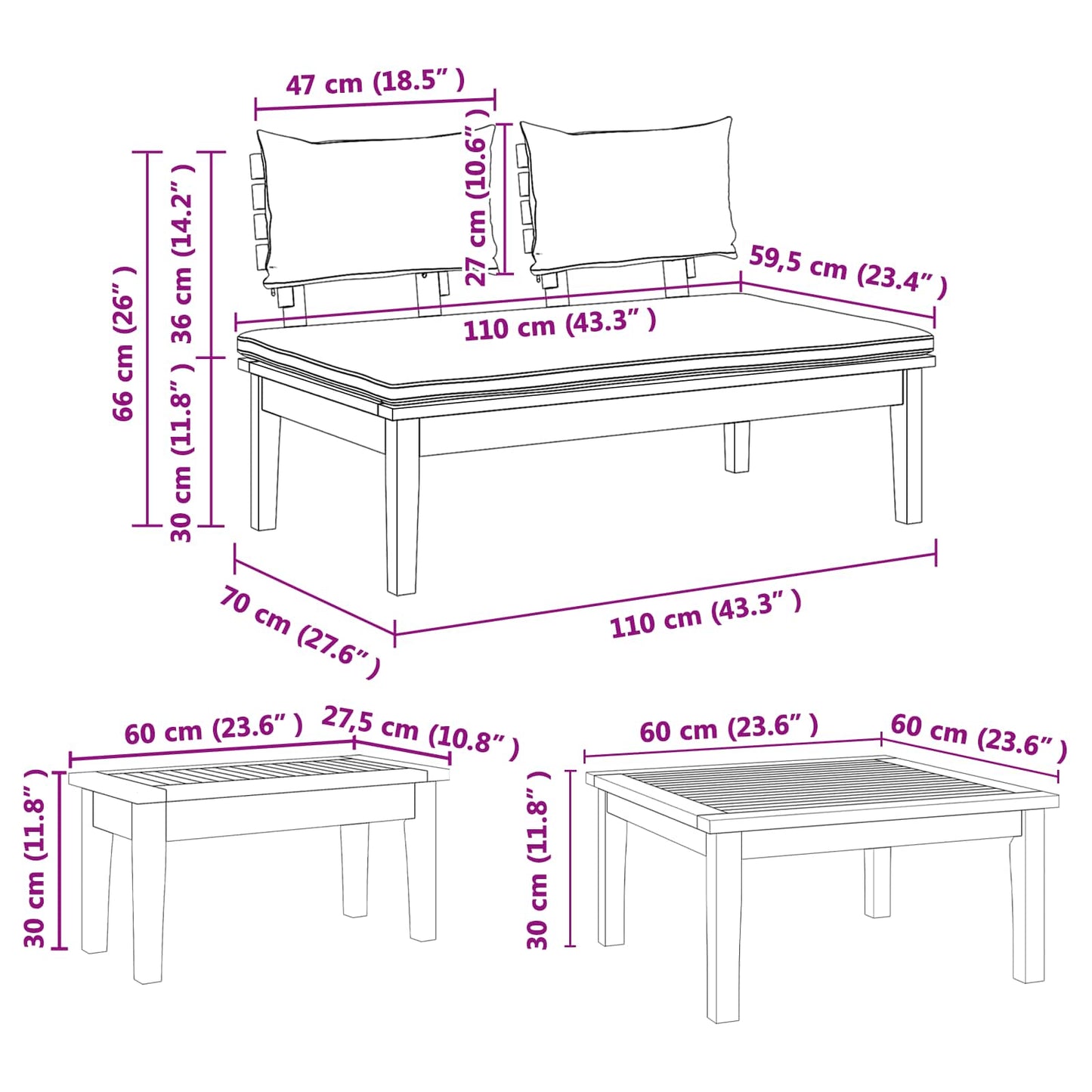 Gartensofa-set 4 stk. Braun und Creme