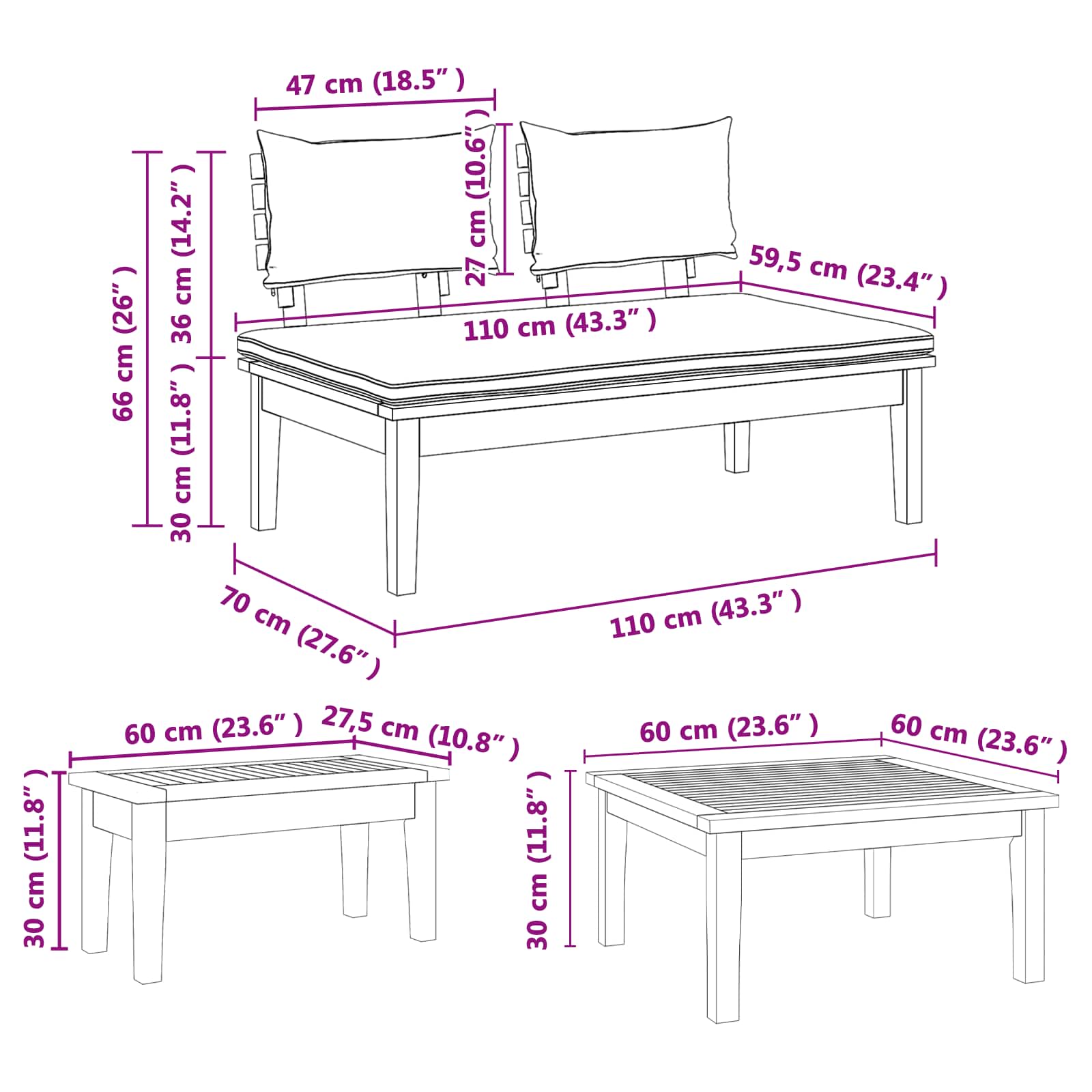 Gartensofa-set 4 stk. Braun und Creme