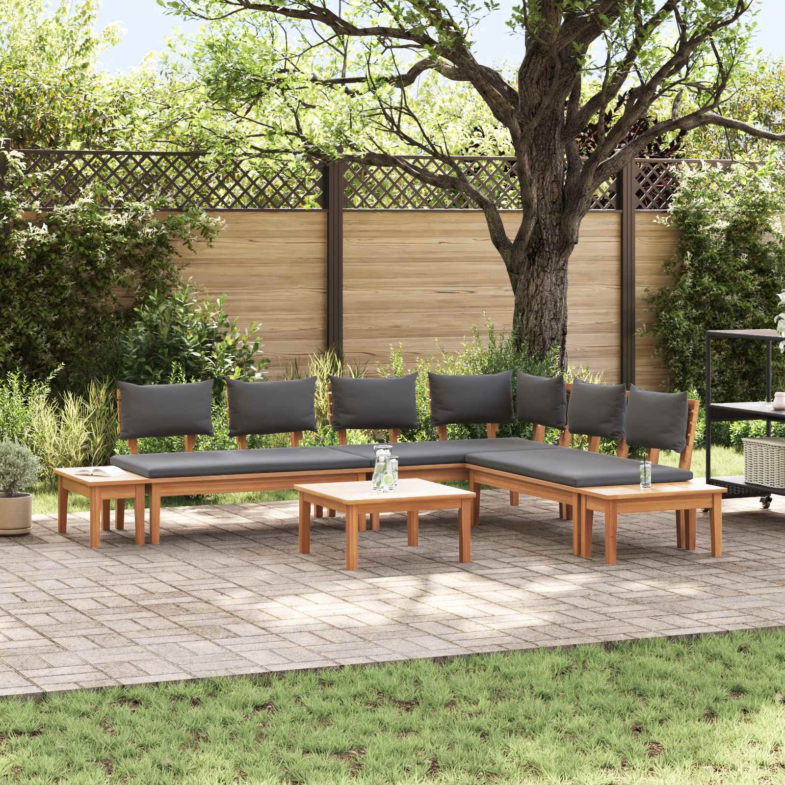 Gartensofa-set 3 stk. Braun und Grau