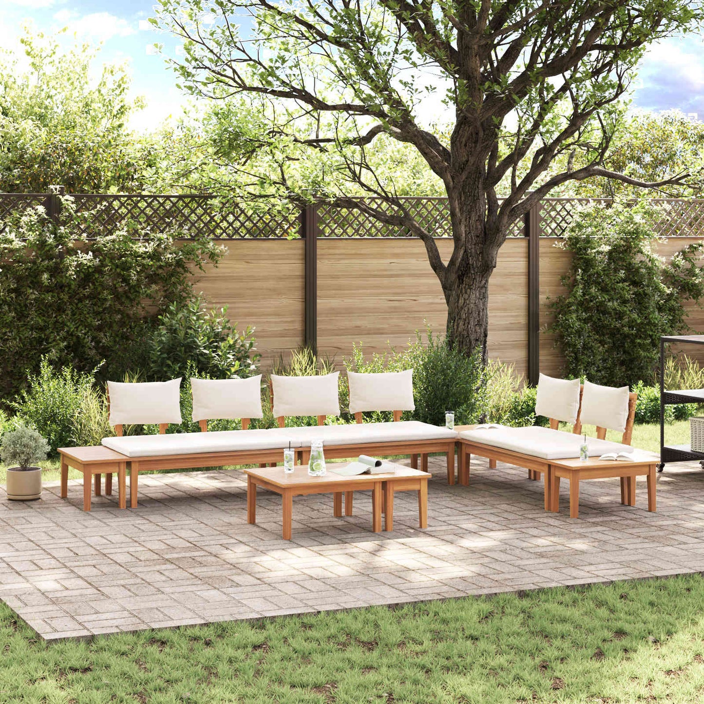 Gartensofa-set 5 pcs Braun und Creme