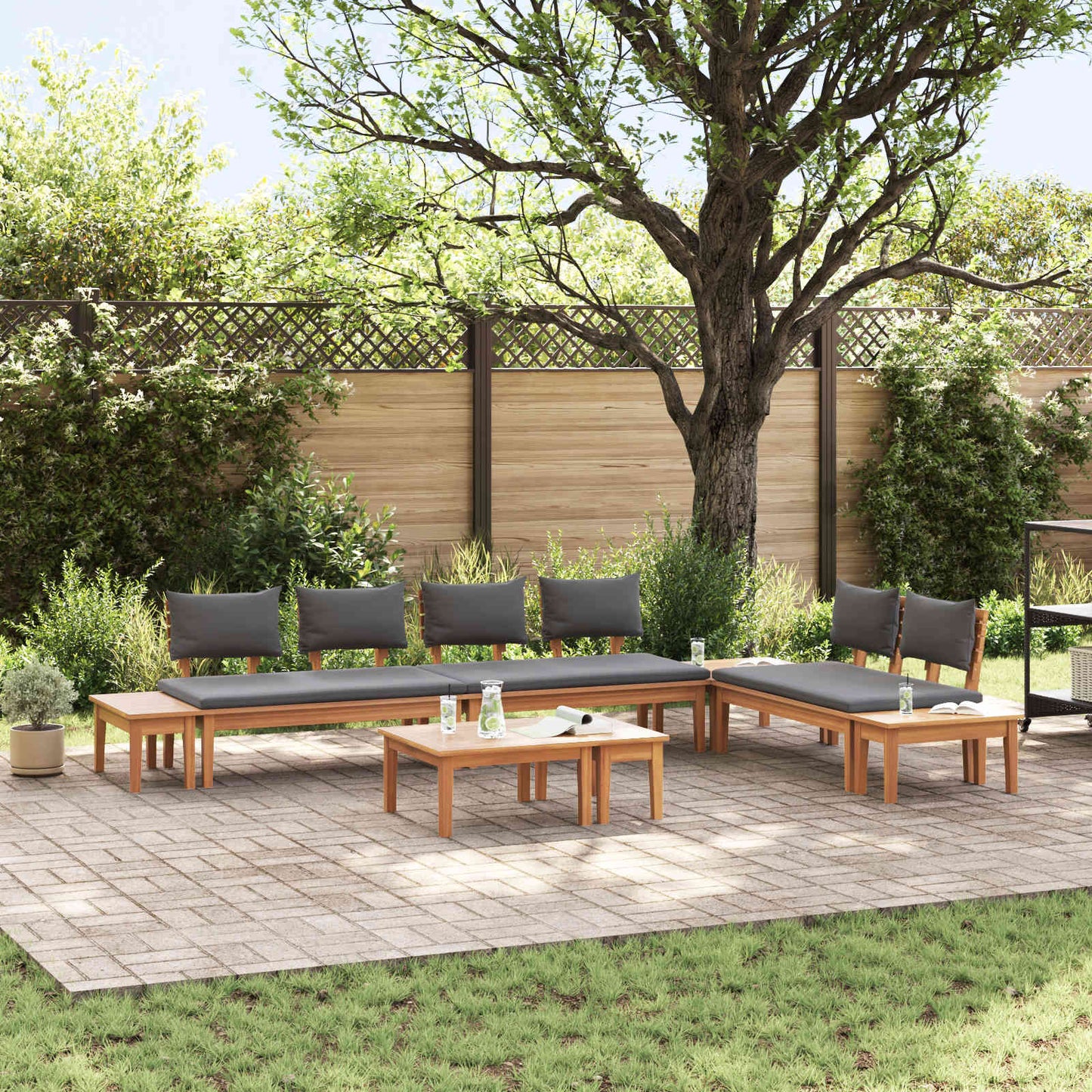 Gartensofa-set 5 pcs Braun und Grau
