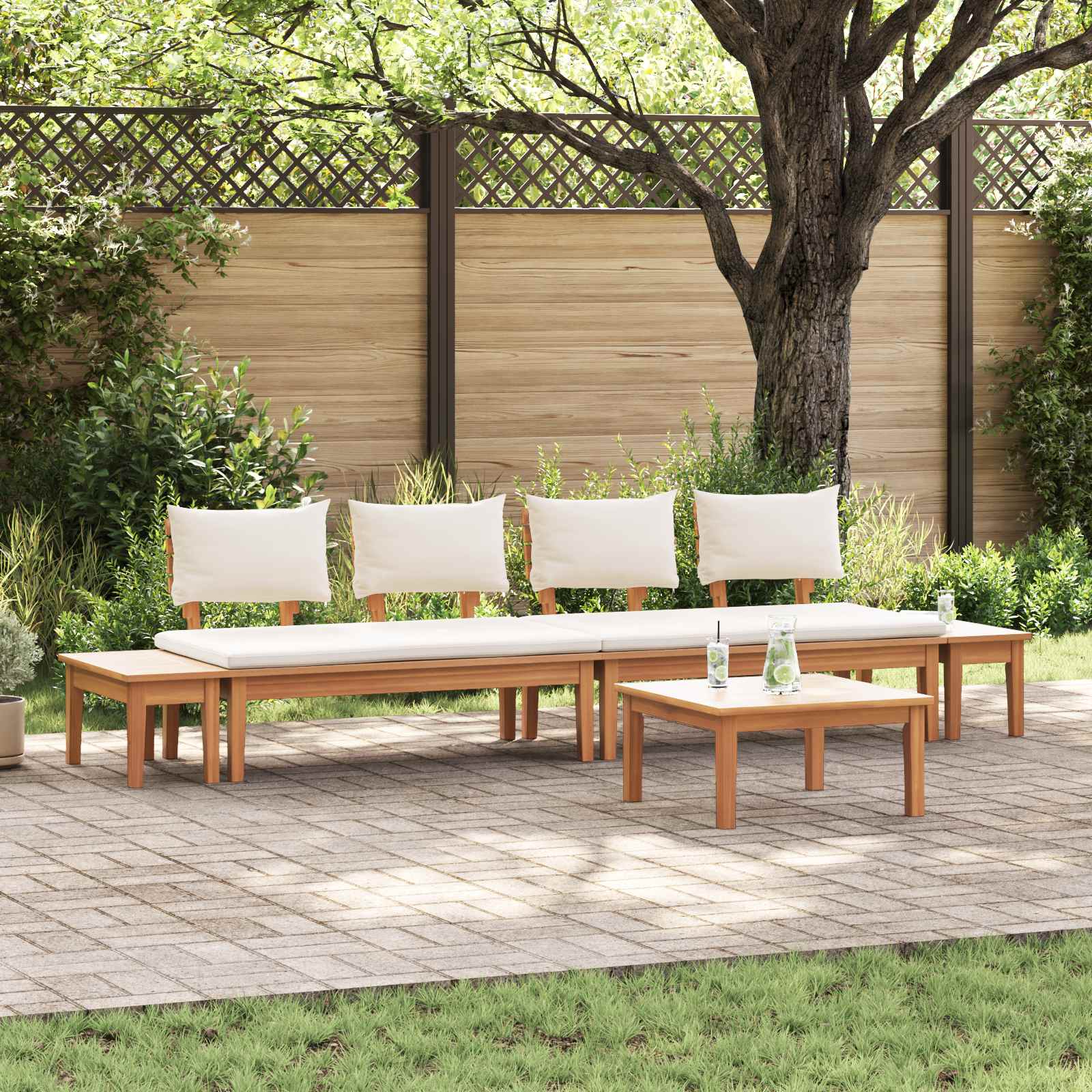 Gartensofa-set 5 Stk. Braun und Creme