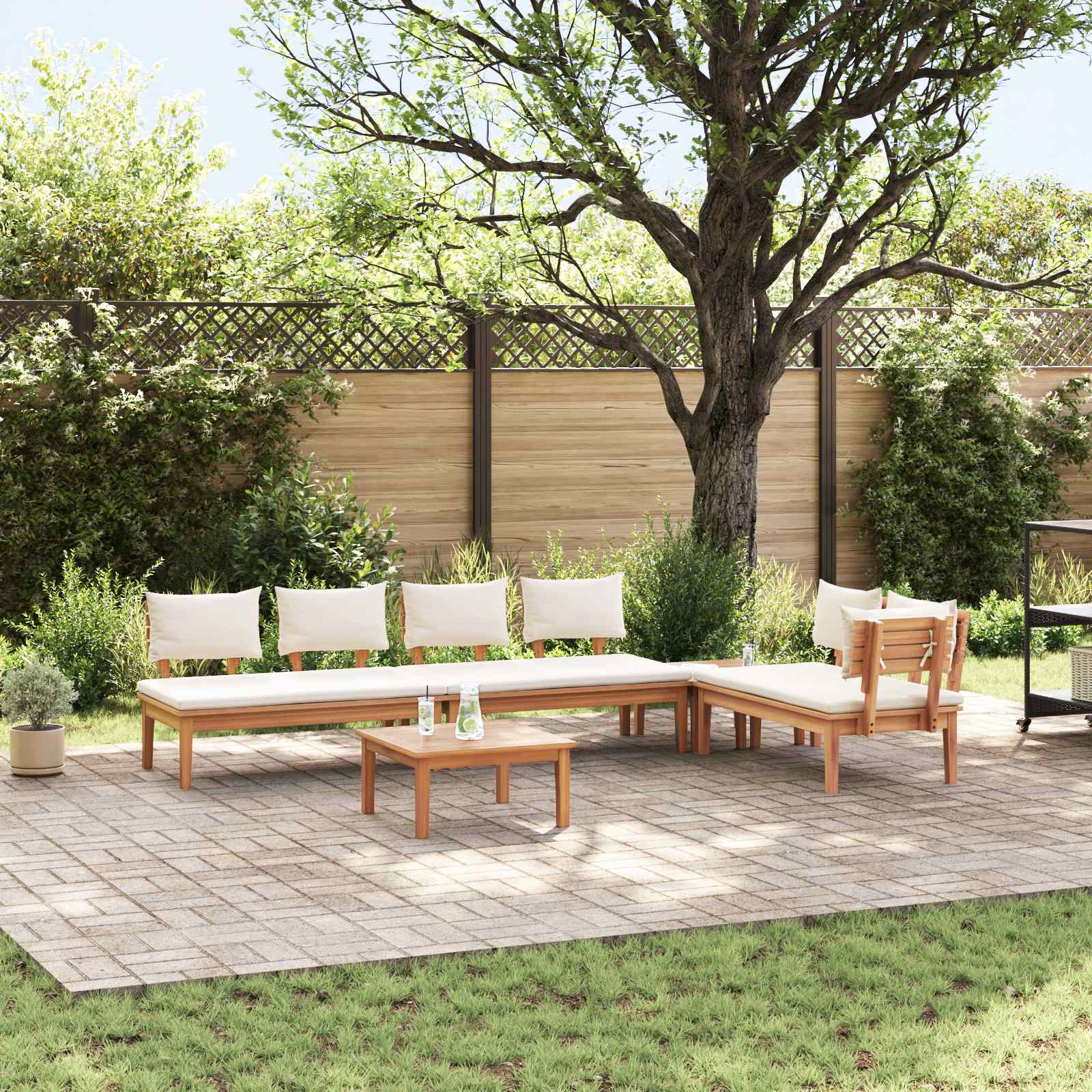 Gartensofa-set 5 stk. Braun und Creme