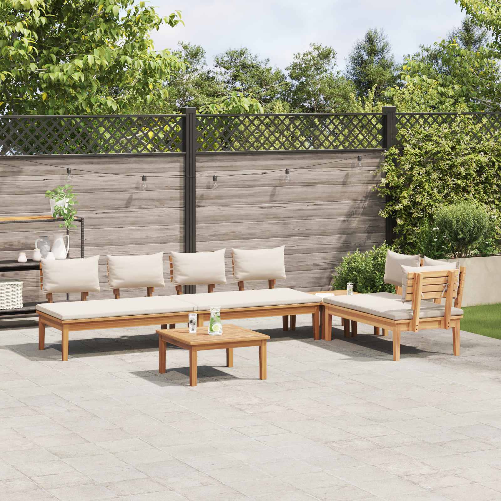 Gartensofa-set 5 stk. Braun und Creme
