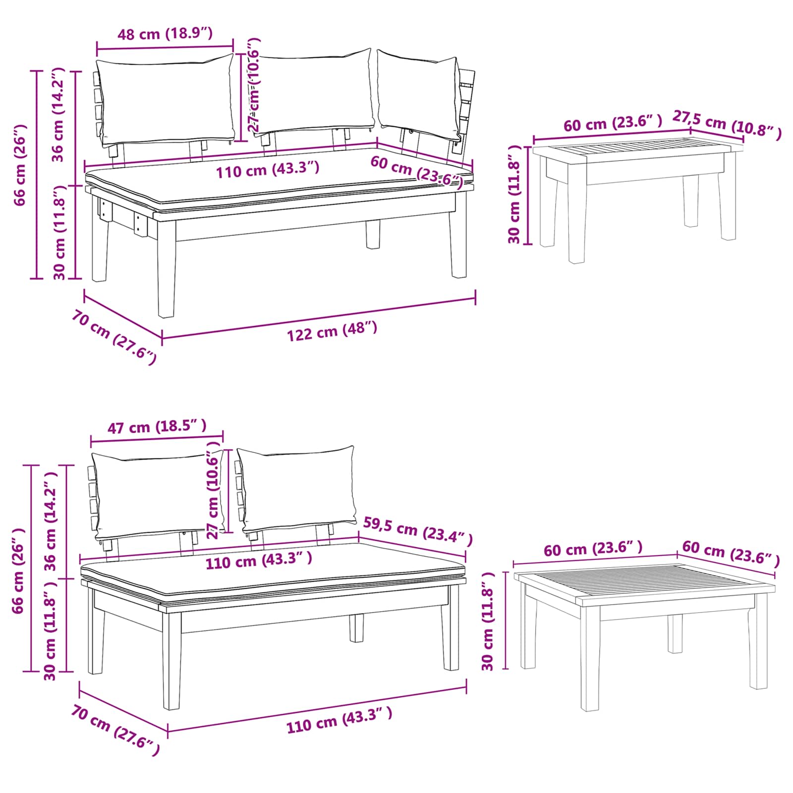 Gartensofa-set 5 stk. Braun und Creme